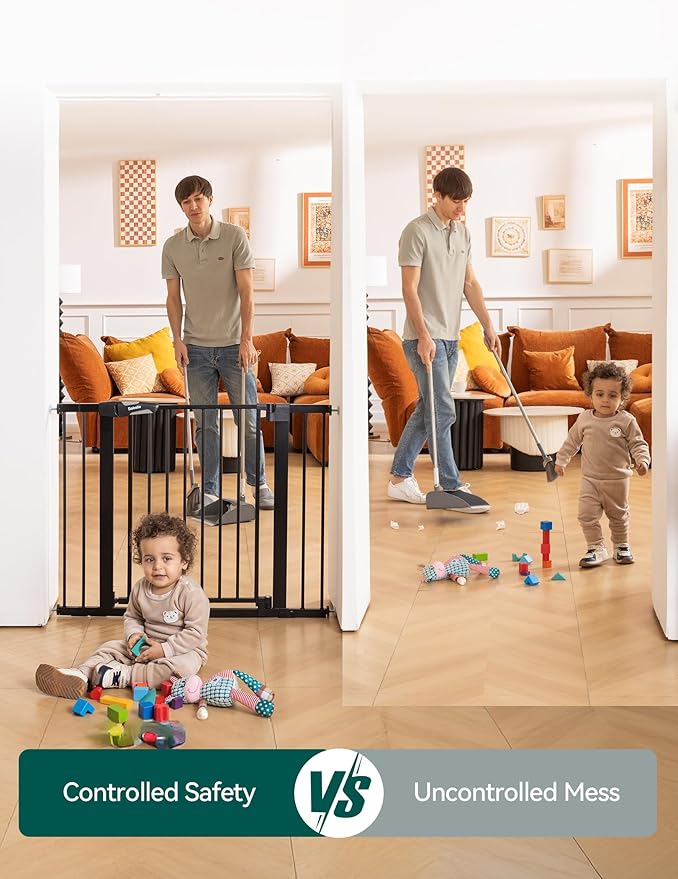 Babelio 29-43" Magnetic Baby Gate for Stairs,Doorways House,Kitchen,30" Tall Pet Door with Baffles,Pressure Mounted & Dual-Lock Design Safety for Kids Toddler,Auto-Close/Hold-Open,Black