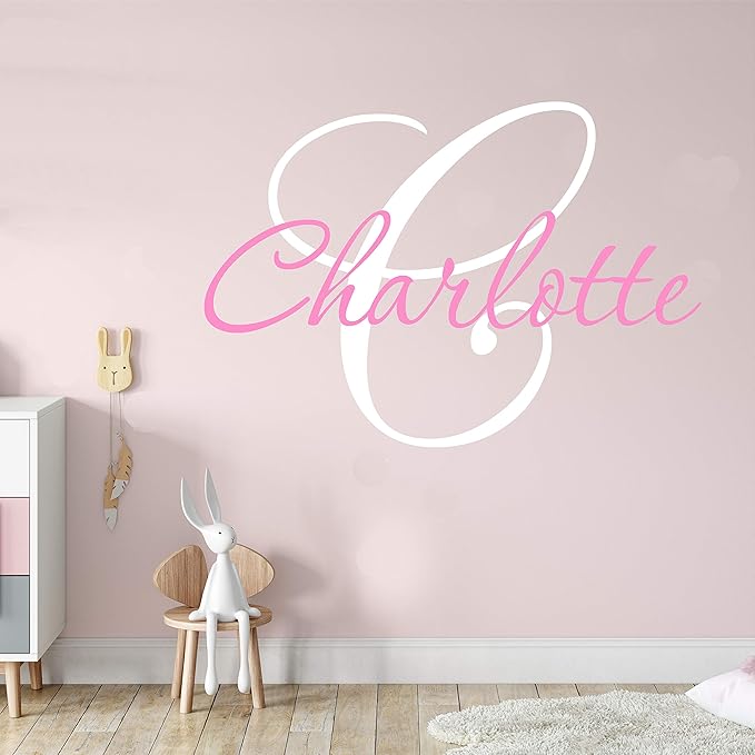 Decor Designs Decals Nursery Girls Personalized Custom Name Vinyl Wall Art Decal Sticker, Bedroom Baby and Childrens Decor, (Multiple Size Choices) (Name with Initial)