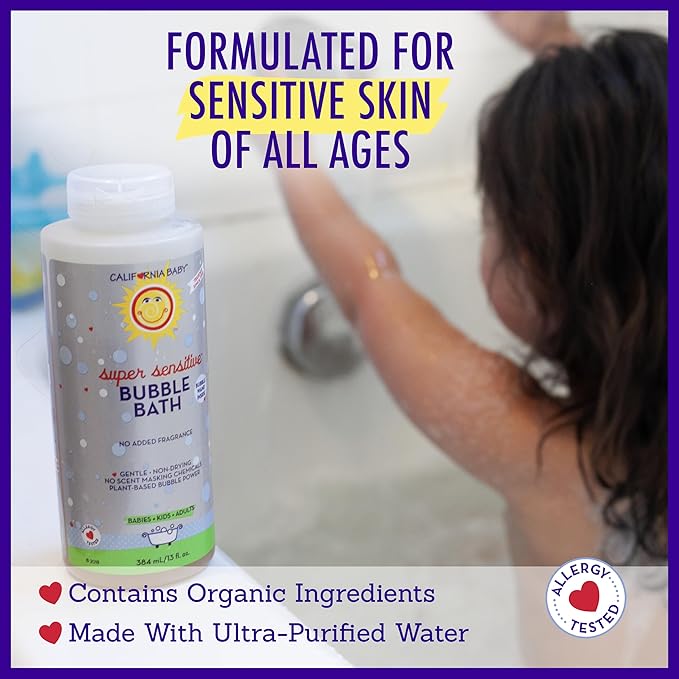 California Baby Super Sensitive Bubble Bath | 100% Plant-Based Kids Bubble Bath | Gentle Unscented Baby Bubble Bath | Free Bubble Wand | 384 mL / 13oz