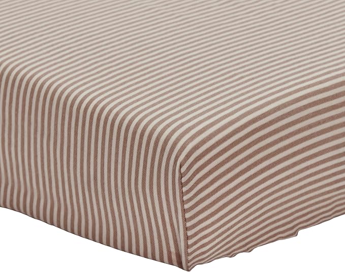 Crib Sheets – Organic Cotton Muslin Fitted Crib Sheet – Standard Size for Baby Boy and Baby Girl 28" x 52" Ultra-Soft and Breathable. (Natural Stripe)