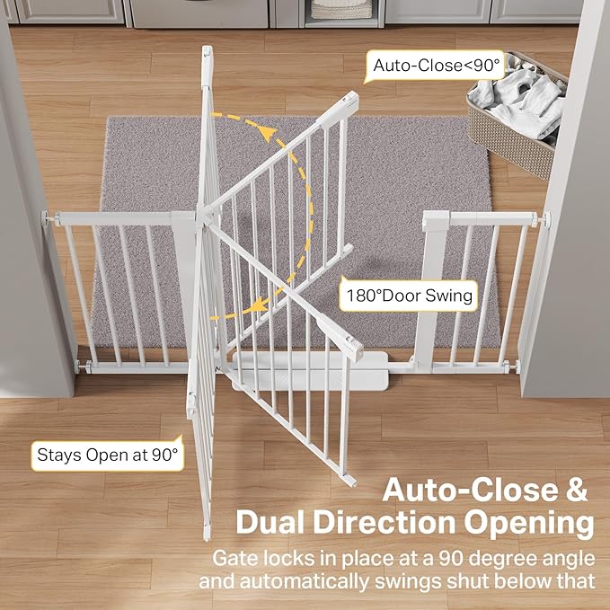 Cumbor 2 Pack 29.7"-51.5" Extra Wide Baby Gate for Stairs, Easy Wall Through Dog Gates for Doorways, Pressure Mounted Pet Gate Indoor, Safety Auto-Close Child Gate for Kids with 4 Wall Cups, White