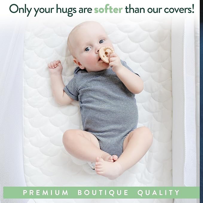 Joey + Joan Waterproof Bassinet Mattress Pad Cover Compatible with UPPABABY Stroller Bassinet – 2 Pack Quilted Mattress Protector Made from Ultra Soft Bamboo Viscose Terry – 14" x 30"