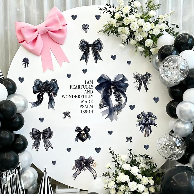 Black Bow Wall Stickers Watercolor Inspirational Bowtie Art Decor for Girls Bedroom Bows Bridal Shower Party Decals for Backdrop Peel and Stick Coquette Bible Art Vinyl Decal for Kids Baby Bedroom