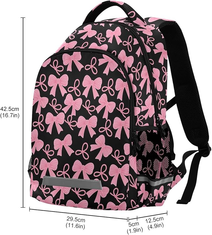 MNSRUU Laptop Backpack with Chest Strap, Pink Bow School Backpack, Travel Hiking Bag for Boys Girls Teen College Adult, Rucksack Knapsack