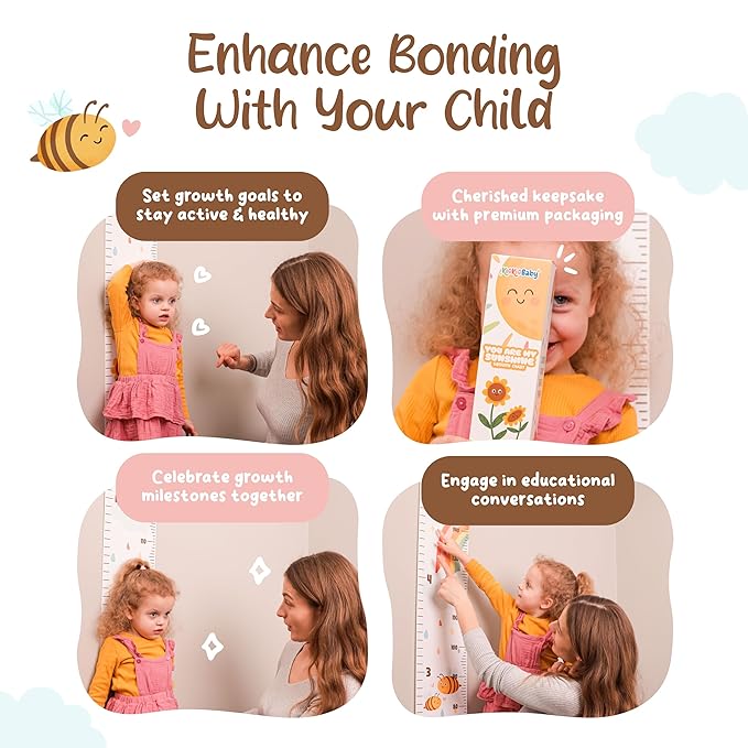 KooKooBaby Kids Growth Chart for Wall - 82"x7.9" Premium Canvas Removable Height Chart for Kids Height Measurement for Wall, Height Chart Measuring for Kids & Baby, Child Height Wall Chart