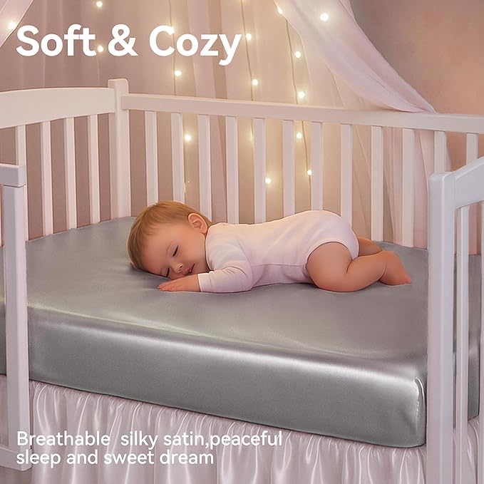 Pro Goleem Satin Soft Crib Sheet Great for Baby with Sensitive Hair Silky Baby Sheet Gray Unisex 52’’x28’’x8’’ Fitted Sheet