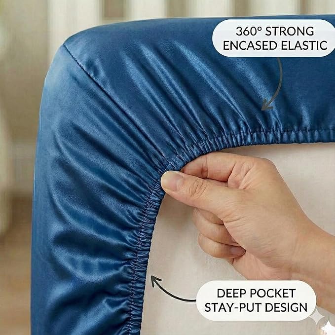 Pro Goleem Satin Mini Crib Sheets 2 Pack, Blue & Black Silky Soft Fitted Sheet for Baby Hair Protection, 38"x24"x5" Breathable Mattress Cover Compatible with Pack n Play & Portable Crib