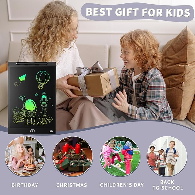 [2 Pack] Genialba LCD Writing Tablet 12-Inch Colorful Doodle Board, Toddler Learning Educational Toys Gifts for 3-8 Years Old Girls and Boys, Electronic Drawing Pad for Kids (Pink&Black)