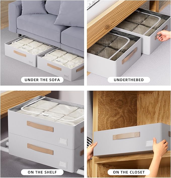 CYhom Underbed Storage Bins With Metal Frame, 10" High Under Bed Storage Containers, Large Capacity Under Bed Organizer Boxes (Grey, 23.6” L x 11.8” W x 10” H)