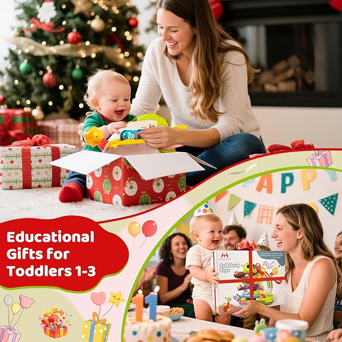 Marstone Toddler Toy for 1 Year Old Boy Gifts: 2-in-1 Ball Drop and Car Ramp Race Track, Educational Activity for 1 2 3 Year Old Boys Girls, 1st Birthday Baby Musical Toys for Cause Effect Learning