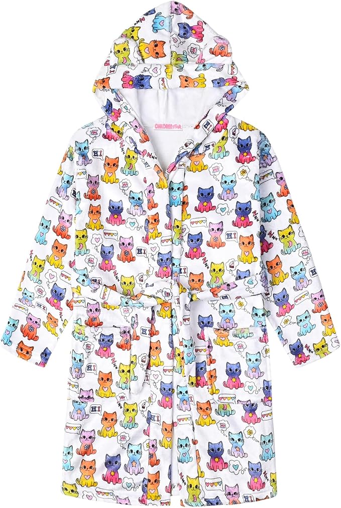 CHILDRENSTAR Girls Robe Kids Cat Bathrobes Plush Soft Fleece Pajamas Sleepwear