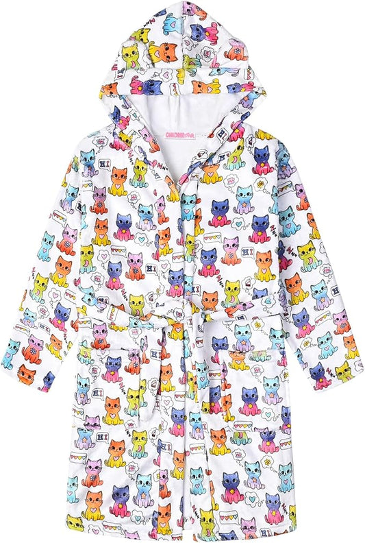 CHILDRENSTAR Girls Robe Kids Cat Bathrobes Plush Soft Fleece Pajamas Sleepwear