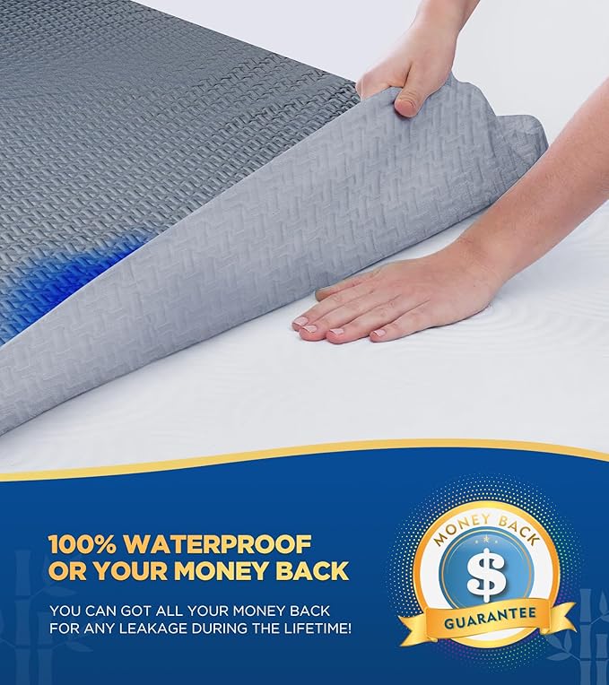 Premium 100% Waterproof King Mattress Protector, Breathable Cooling 3D Air Fabric Mattress Cover, Hypoallergenic Noiseless Bed Cover Vinyl Free, 8-21'' Deep Pocket (Gray)