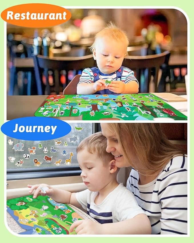 Benresive Reusable Sticker Books for Toddlers, 3 Sets Travel Stickers for Kids, Toddler Sticker Book, Crafts Activities for Toddlers, 3 and Up Birthday Gifts Travel Toys