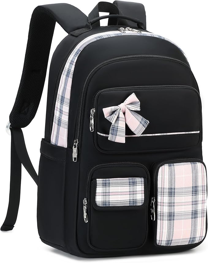KIDNUO Backpack for Girls,School Backpacks for Teen,Cute College Bags for Women Students Large Bookbag 15.6 Inch Laptop Bag Back Pack Kids Kindergarten Elementary Casual Travel Daypacks Black