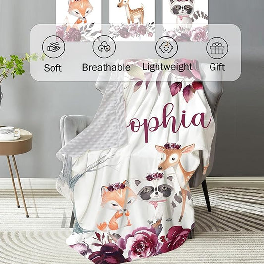 Personalized Baby Crib Bedding Set: 4 Piece Custom Gift Crib Bed Set with Name - Rose Animal Design, Nursery Bedding Set for Baby Girls,Newborn Girls Crib Sets, Crib Bedding Shower Gifts