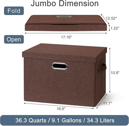 Graciadeco Large 17" 36 Quart Collapsible Stackable Storage Bins with Lids, 3 Packs Dark red Foldable Fabric Closet Storage Boxes with Lids, Heavy-duty Linen Cube Baskets(17x12x11)