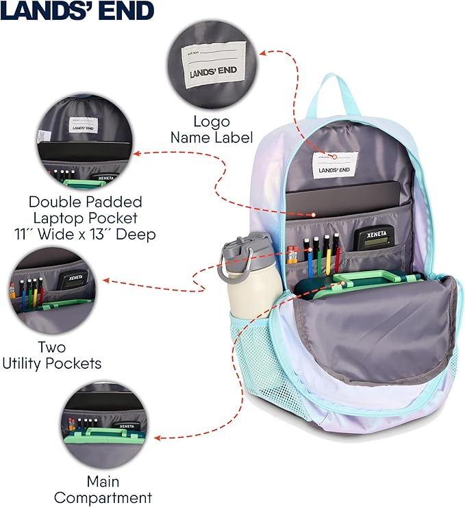 Lands' End Unisex Kids Medium ClassMate Lightweight Durable Elementary School Backpack, Pastel Lilac