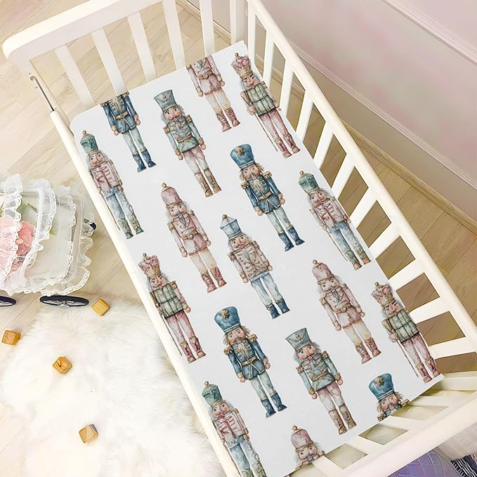 Retro Christmas Nutcracker Crib Sheets Soft Breathable Fitted Baby Crib Sheets Mattress Cover for Girls Boys, 52" x 28" x 9"