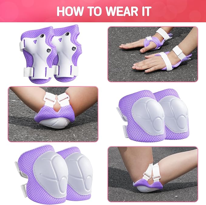 Kids Protective Gear Set Knee Pads for Kids 3-14 Years Toddler Knee and Elbow Pads with Wrist Guards 3 in 1 for Skating Cycling Bike Rollerblading Scooter