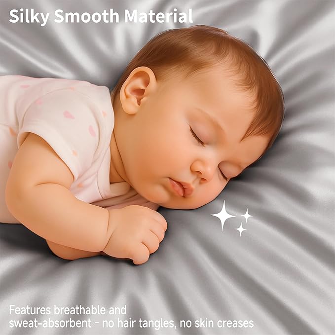 Satin Bassinet Sheet 2 Pack, Great for Baby Hair, Soft Silk Feeling Sheet for Rectangle Cradle Bassinet Mattress Pad, for Boys Girls Gift Newborn and Infant(White & Gray)