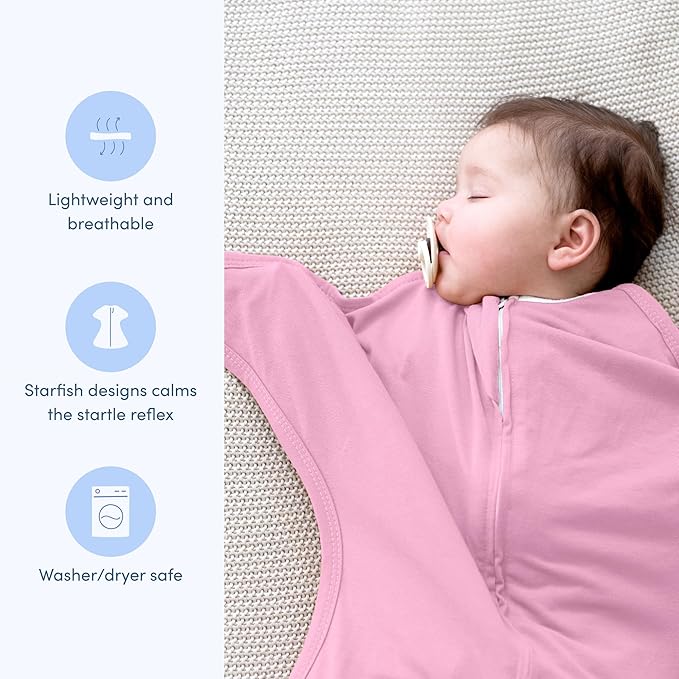 SleepingBaby Zipadee-Zip Transition Swaddle - Cozy Baby Swaddle Blanket with Zipper Convenience - Roomy Wearable Blanket for Easy Diaper Changes - Pink Poppy, Medium (6-12 Month) - 2 Pack