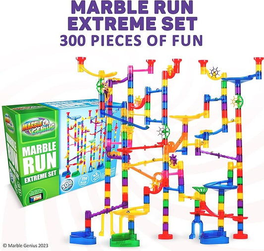 Marble Genius Marble Run Extreme Set, STEM Toys & Maze Construction Building - 300 Translucent Track Pieces & Glass Marbles for Family, Kids Toddlers Ages 4-8 - Fun Holiday Creative Gifts