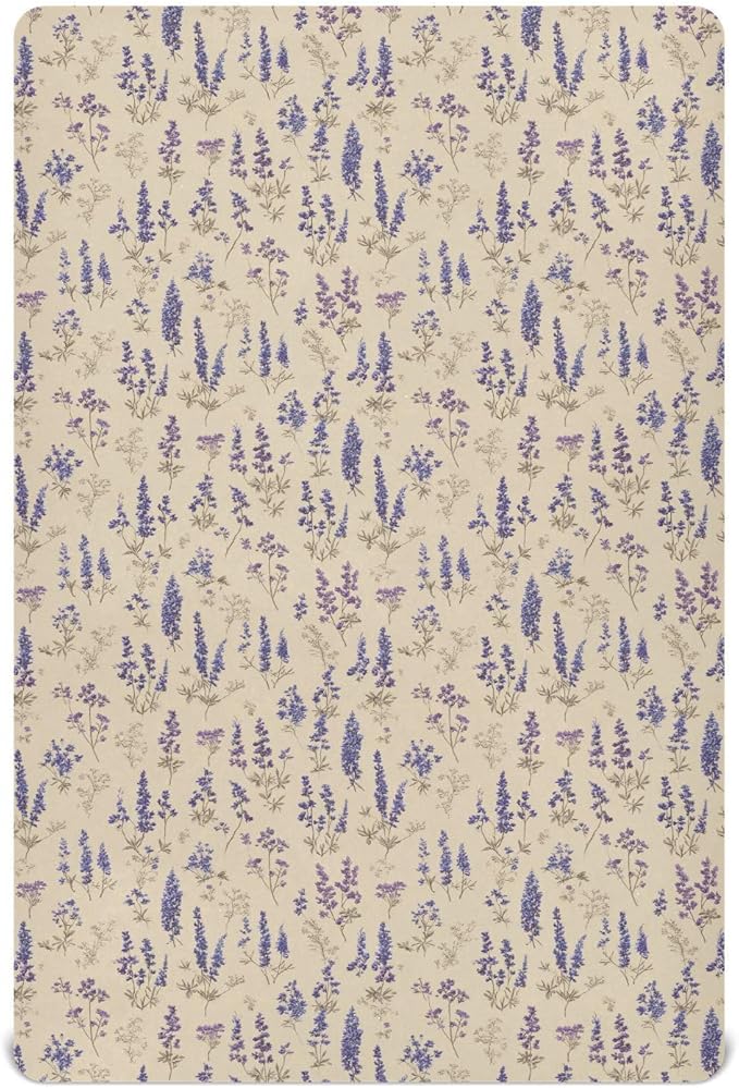 Bluebonnet Lavender Herb Crib Sheets Standard Crib Toddler Mattresses Cover Fitted Baby Bed Sheet Breathable Crib Mattress Sheet for Girls Boys 52" x 28"x5''