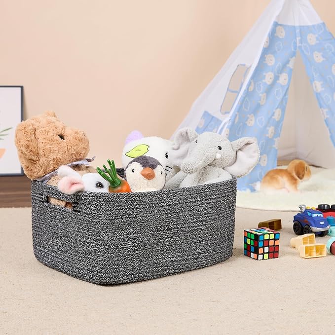 MiniArk Large Storage Baskets for Shelves, Closet Organizers Bins for Clothes Blanket Towels, Baby Nursery, Toy Baskets Box, Woven Rope Baskets, 17 x 13 x 7.5”, 2 Packs Dark Gray