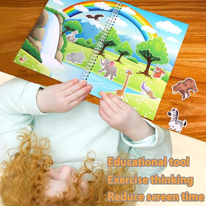 OIBUTUR Jelly Sticker Books for Toddlers 2-4 Years, Reusable Sticker Book for Kids 1-3, Toddler Stocking Stuffers＆Travel Essentials Animals Stickers for Kids Toddler Plane Activities (Animals)
