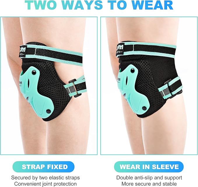 2PM SPORTS Knee Pads for Kids, Wrist Guards Knee and Elbow Pads Set with Drawstring Bag, Protective Gear Set for Girls Boys Roller Skating Cycling Skateboard