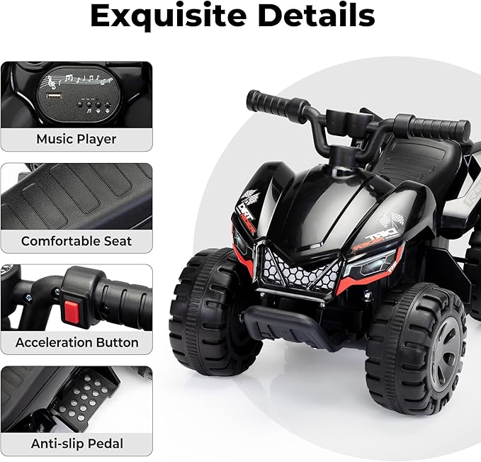 TOBBI Ride On Toy for Toddler, Kids Quad 4 Wheeler with Cool Spraying System, Power-Wheel ATV Driving Play Car Electric Ride Vehicles with Music Player for Toddlers Kids Children Aged 1-3