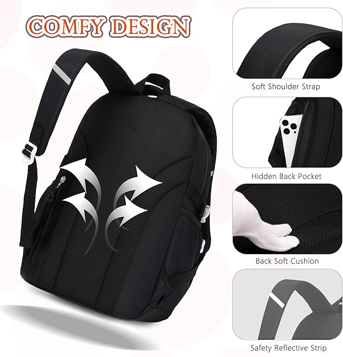 AO ALI VICTORY Backpack for Girls 3 PCS Cute School Backpacks Elementary Kids Book Bag with Lunch Box Pencil Case Set Laptop College Travel Back Pack Large Bookbags for Girl Teens Women Student Black
