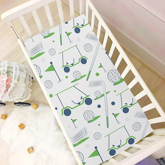 Golf Sports Pattern Crib Sheets Soft Breathable Fitted Baby Crib Sheets Mattress Cover for Girl Boys, 52" x 28" x 9"