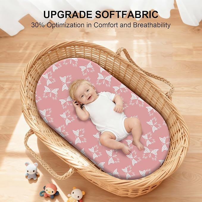Baby Bassinet Sheets for Baby Boy Girls,4-Pack Fitted Bassinet Sheets Set Compatible with Halo Bassinest Swivel Sleeper,Baby Delight,Angelbliss,32"X16" (Pink Collection)
