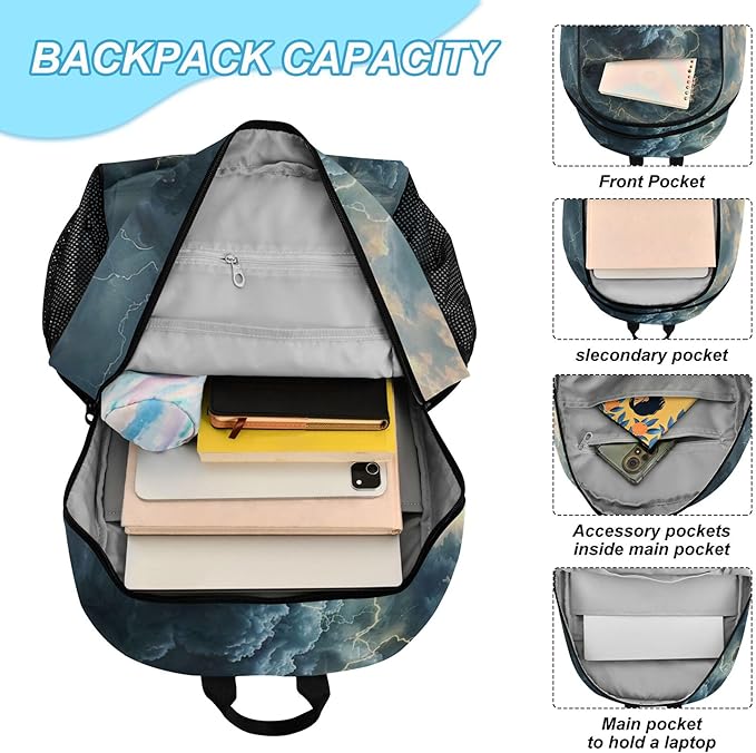 Jucciaco Lightning Tornado Grey Backpack with Lunch Bag, School Travel Backpack for Teens Boys Girls Backpacks Set