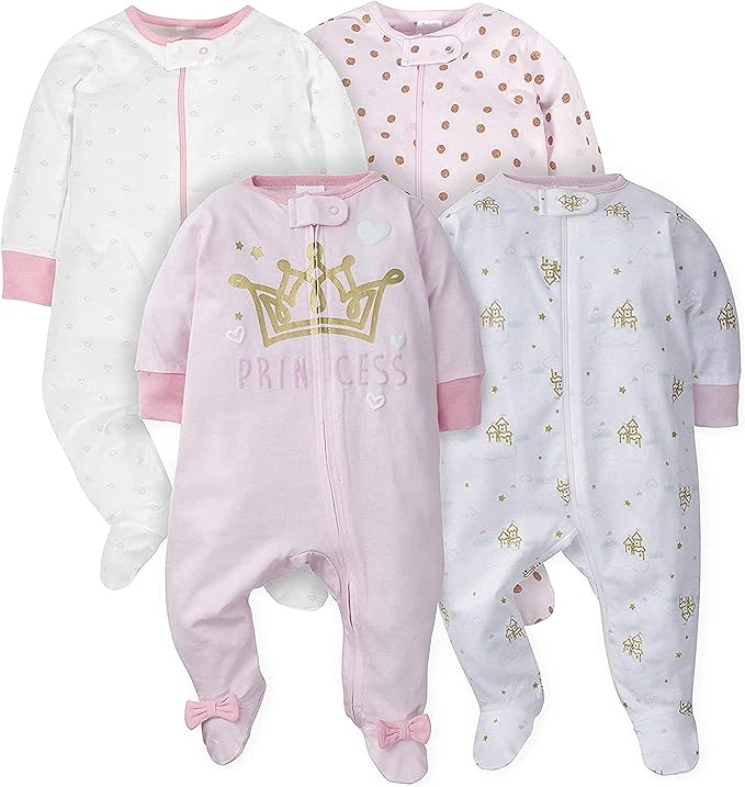 Gerber baby-girls 4 Pack Sleep N' Play Footie