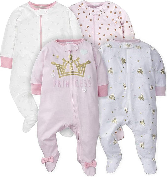Gerber baby-girls 4 Pack Sleep N' Play Footie