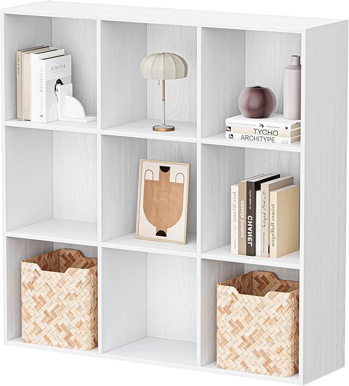 Jpiziso 9 Cube Storage Organizer, Wooden Cube Shelves with Closed Back Panel, Reversible Bookcase, Cubes Closet Organizer for Home, Living Room, Kids Room, Office, Bedroom, Study, Hallway
