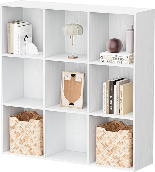 Jpiziso 9 Cube Storage Organizer, Wooden Cube Shelves with Closed Back Panel, Reversible Bookcase, Cubes Closet Organizer for Home, Living Room, Kids Room, Office, Bedroom, Study, Hallway