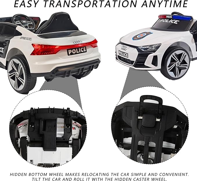 12V Kids Police Ride On Car with Remote Control, Flashing Lights, Siren & Megaphone, Bluetooth Music, Rocking Mode, Leather Seat, 3 Speeds, Battery Powered Electric Vehicle for Boys & Girls