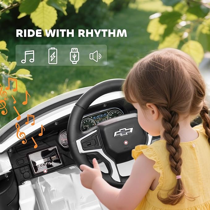 Aosom Licensed Chevrolet Tahoe Ride On Car, 12V 7AH Battery Power Ride On Toy with Parent Remote Control, LED Lights, Music, 4 Wheeler Suspension, 3 Speeds, Kids Electric Vehicle for Aged 3+, White