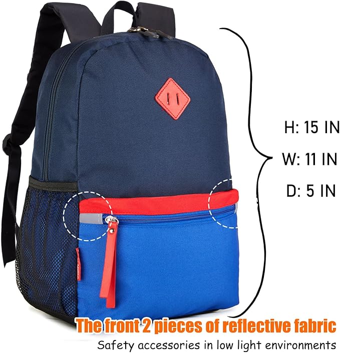 HawLander Little Kids Backpack for Boys or Girls, Toddler School Bag Fits 3 to 6 years old, Navy blue, 15 Inch