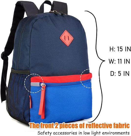 HawLander Little Kids Backpack for Boys or Girls, Toddler School Bag Fits 3 to 6 years old, Navy blue, 15 Inch