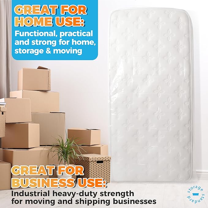 Storage Standard Twin Mattress Storage Bag - Waterproof & Reusable Mattress Bags for Moving, Heavy-Duty 4-Mil Plastic with Tape Strips & Label Sticker, 95 x 42 x 15 Inch, for Standard Twin Mattresses