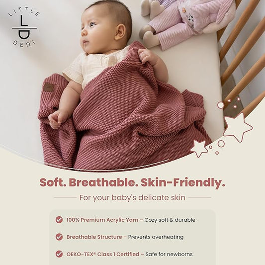 Baby Soft Knitted Blanket, 31 x 39 in, Dusky Pink, Soft & Breathable, Oeko-Tex Certified, Lightweight & Cuddly, Perfect for Newborns, Toddlers, Cot, Pram & Baby Room