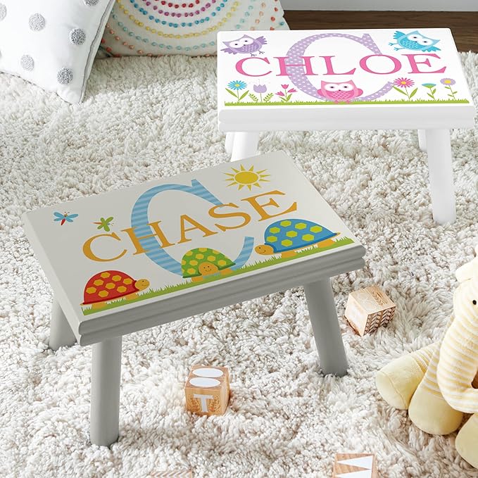 Let’s Make Memories Personalized My Own Name Step Stool - Children’s Step Stool - Sturdy Wood – Non-Toxic Paint, Sealer - Dinosaur Design - Gray - 14’Wx9.25”Lx8.75”H - Ages 3+