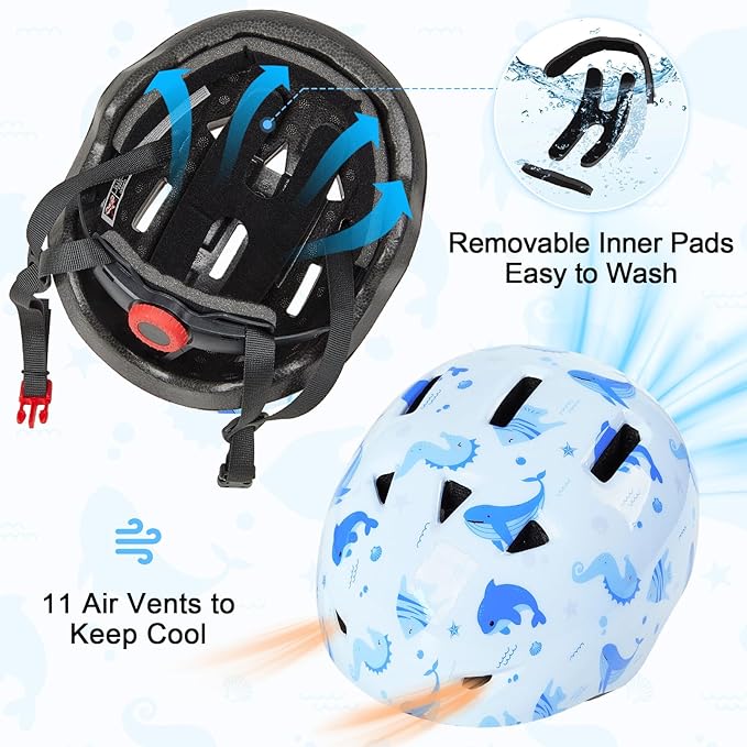 Toddler Helmet, Baby Infant Bike Helmet with Toddler Knee Pads and Elbow Pads Set for Kids 1-3 Years, Adjustable Baby Bike Helmets for Scooter Bicycle