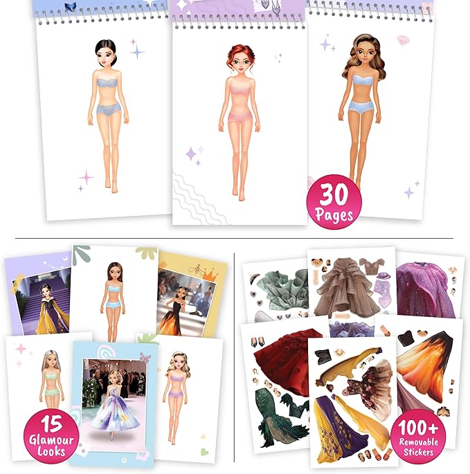 BSCOOL Sticker Dress up Books - Sticker Activity Book for Kids. Learn Girls Fashion Design with Stickers and Guides for Kids 5 and up. Little Designer Creativity Book. Stickers, Paper Dolls. - Glamour
