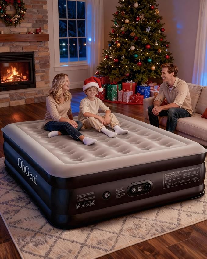 OhGeni Air Mattress Queen with Built in Pump, Inflatable Mattress Blow Up Mattress 18 Raised Comfort,Upgraded Surface Portable Bed, Air Bed for Home, Guest, Camping, Colchone Inflable, 650 lbs